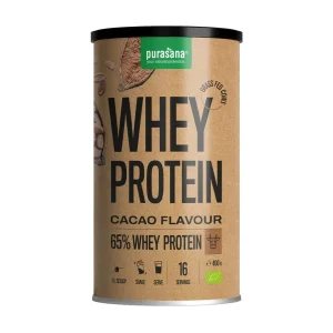 Purasana Whey Proteine Cacao Bio 400g – Proteine de Petit Lait 65% au Chocolat | Whey Protein Bio