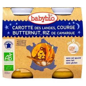 Babybio Carotte Butternut et Riz Bio 2x200g – Petit Pot Bébé dès 6 Mois | Purée de Légumes