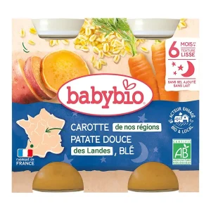 Babybio Carotte Patate Douce et Ble Bio 2x200g – Petit Pot Bébé dès 6 Mois | Purée de Légumes