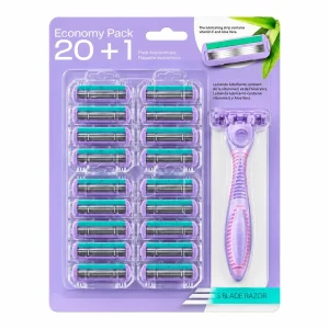 Pack Economique Rasoirs Femme 3 Lames – 1 Manche + 20 Recharges