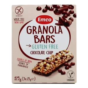Emco Barres de Granola Sans Gluten Pépites de Chocolat 125g 5x25g