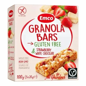 Emco Barres de Granola Sans Gluten Fraise & Chocolat Blanc 100g 5x20g